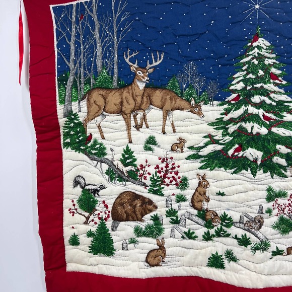 Large Handmade Tapestry Quilted Hand Stitched Christmas Outdoor Scene Wildlife - Picture 4 of 10